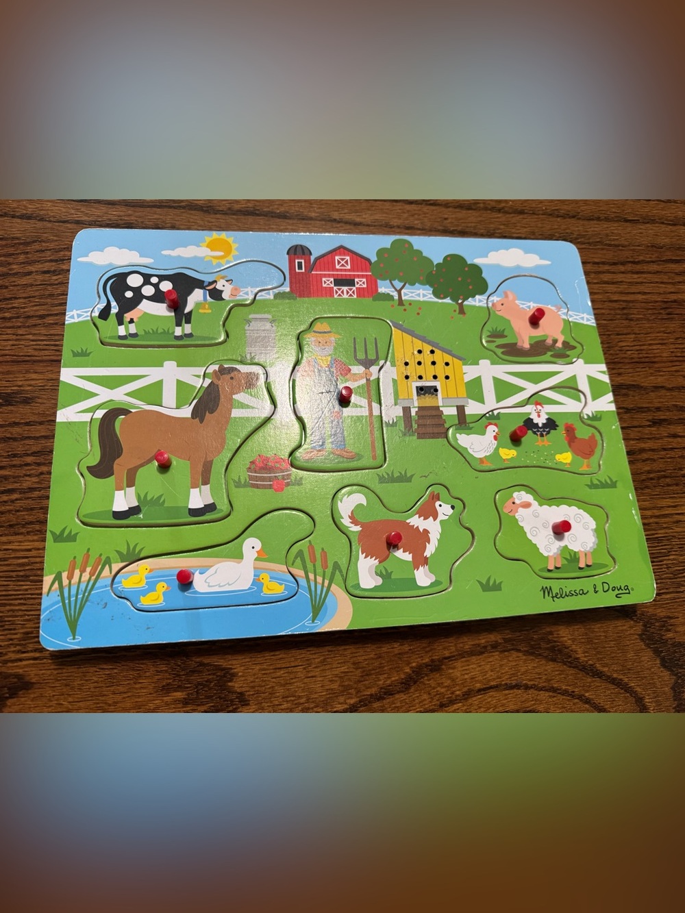 Melissa & Doug Farm Animals Wooden Peg Puzzle - Green